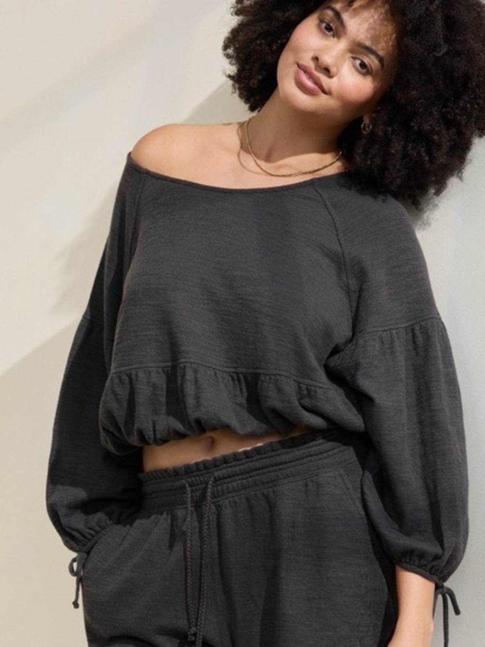NWT Aerie Endless Summer Cropped Sweatshirt Smoked Gray Size Medium New